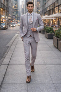 Rossiman Sharkskin Gray Plaid Suit - Double-Breasted Windowpane Suit for Men – Italian Tailored Elegance