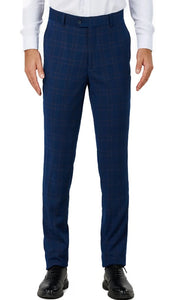 Mens Royal Blue Checker Single Breased Notched Lapel Suit Slim Fit