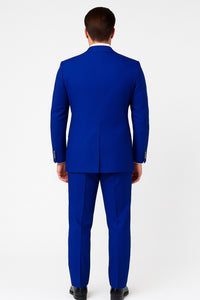 Mens Royal Blue Double-Breasted Suit with Gold Buttons – Slim Fit Formal 2-Piece Set