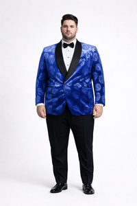 Royal Blue Rose Statement Tuxedo Jacket – Slim Fit with Shawl Lapel