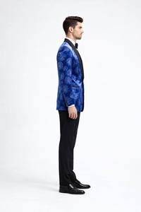 Royal Blue Rose Statement Tuxedo Jacket – Slim Fit with Shawl Lapel