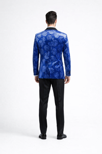 Royal Blue Rose Statement Tuxedo Jacket – Slim Fit with Shawl Lapel