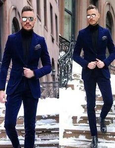 Mens Royal Blue Velvet 2 Piece Wedding Suit  Luxury Formal Wear