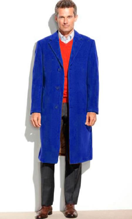 Royal Blue Men's Dress Coat Full Length Overcoat ~ Long Men's Dress Topcoat - Winter Coat (Cashmere Touch (Not Cashmere))