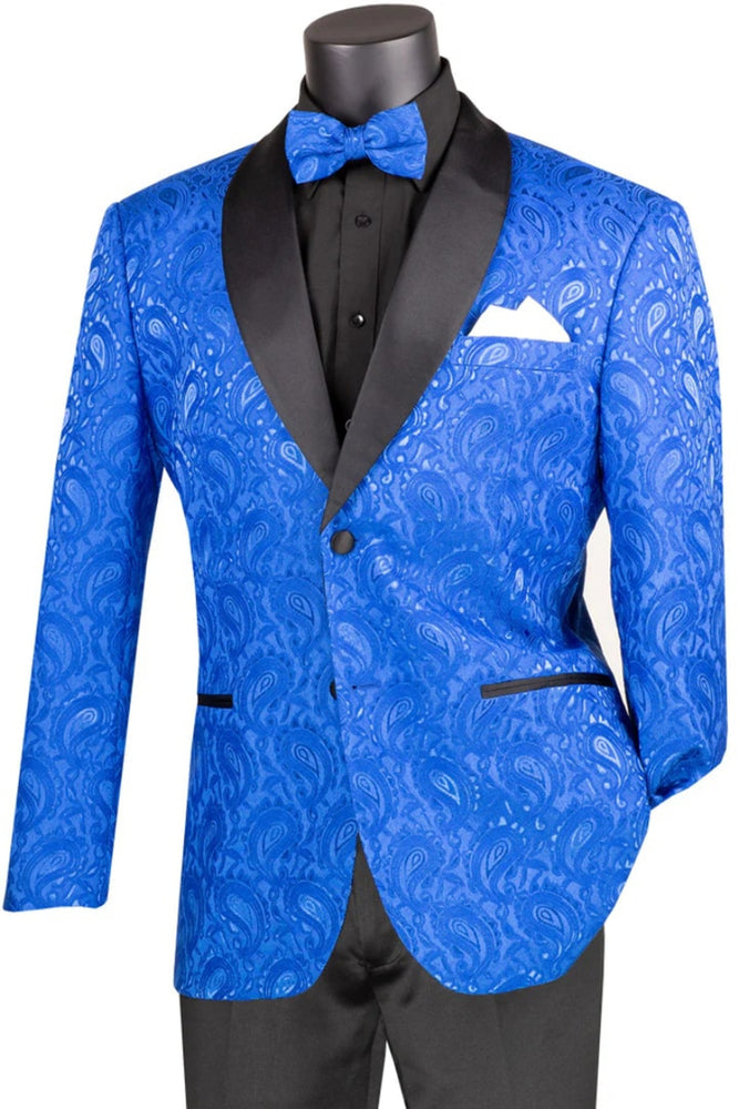 Mens Royal Blue Tuxedo - Mens Paisley Jacquard Prom Royal Tuxedo