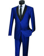 Mens 2 Button Shawl/Peak Hybrid Sharkskin Tuxedo in Navy Blue - Men's Tuxedo USA