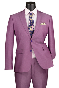 Mens Easter Suit - Jacket and Pants in Summer Color Light Purple Textured Modern Fit Light Weight