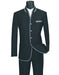 Mens 4 button Mandarin Tuxedo in Sharkskin Black with Grey Trim - Men's Tuxedo USA