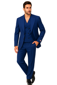 Tiglio Rosso Suit  - Classic Fit Athletic Cut 100% Wool Super 150s Italian Fabric Peak Lapel in Color Blue