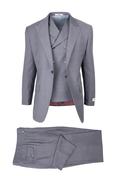 Tiglio Rosso Suit  - Classic Fit Athletic Cut 100% Wool Super 150s Italian Fabric Peak Lapel in Color Light Gray