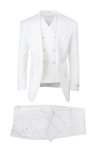 Tiglio Rosso Suit  - Classic Fit Athletic Cut 100% Wool Super 150s Italian Fabric Peak Lapel in Color Off White