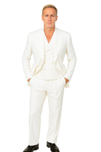 Tiglio Rosso Suit  - Classic Fit Athletic Cut 100% Wool Super 150s Italian Fabric Peak Lapel in Color Off White