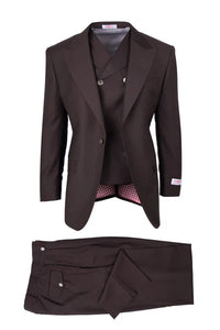 Tiglio Rosso Suit  - Classic Fit Athletic Cut 100% Wool Super 150s Italian Fabric Peak Lapel in Color Dark Brown