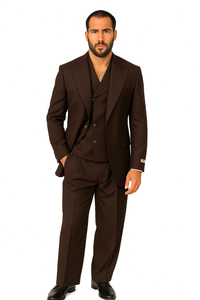 Tiglio Rosso Suit  - Classic Fit Athletic Cut 100% Wool Super 150s Italian Fabric Peak Lapel in Color Chocolate Brown