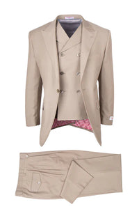 Tiglio Rosso Suit  - Classic Fit Athletic Cut 100% Wool Super 150s Italian Fabric Peak Lapel in Color Tan