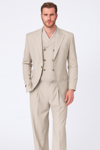 Tiglio Rosso Suit  - Classic Fit Athletic Cut 100% Wool Super 150s Italian Fabric Peak Lapel in Color Tan