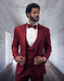 Statement Men's Burgundy Patterned Vested Tuxedo with Bowtie - Men's Tuxedo USA