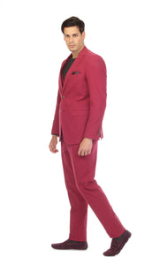 Men's Slim Fit Two Button Burgundy Seersucker Suit