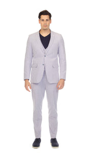 Men's Slim Fit Two Button Blue Seersucker Suit