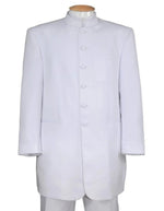 White Wedding Suit For Men - Perfect For Groom - Mens Long Mandarin Collar Zoot Suit Tuxedo In White - Men's Tuxedo USA