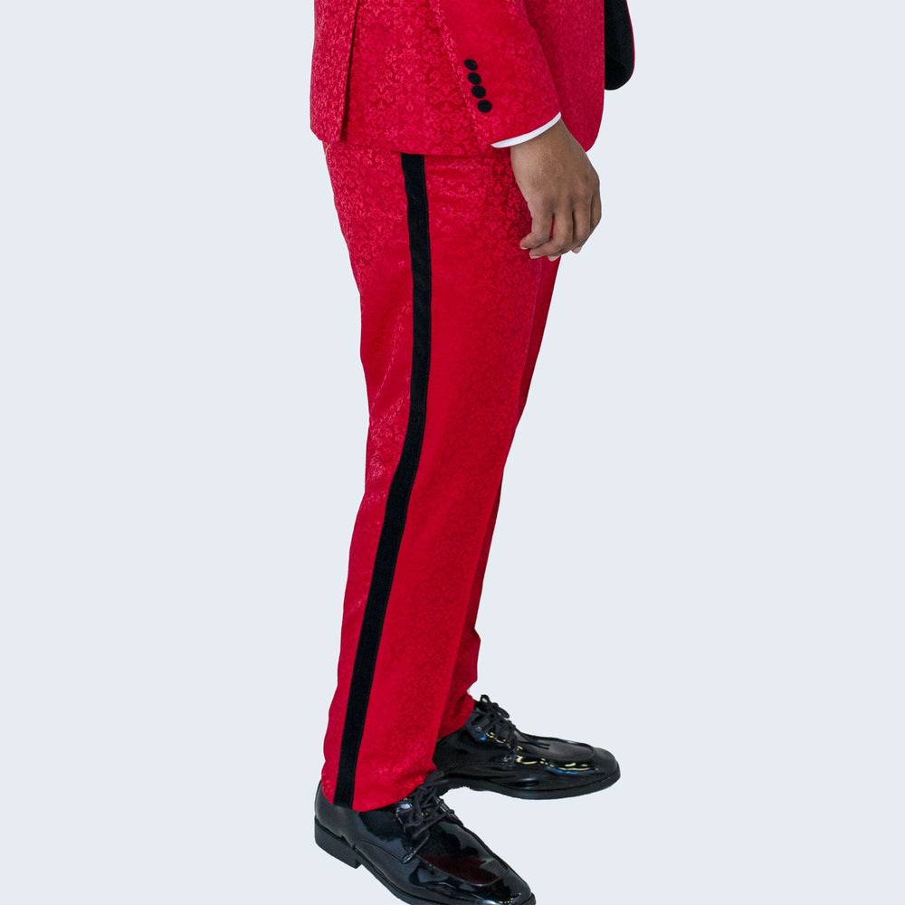 Red Paisley Pattern Tuxedo with Velvet Lapel By Stacy Adams - Wedding - Prom