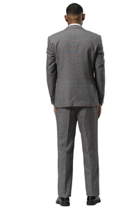 Men's Stacy Adams One Button Peak Lapel Suit With Double Breasted Vest in Grey Glen Plaid
