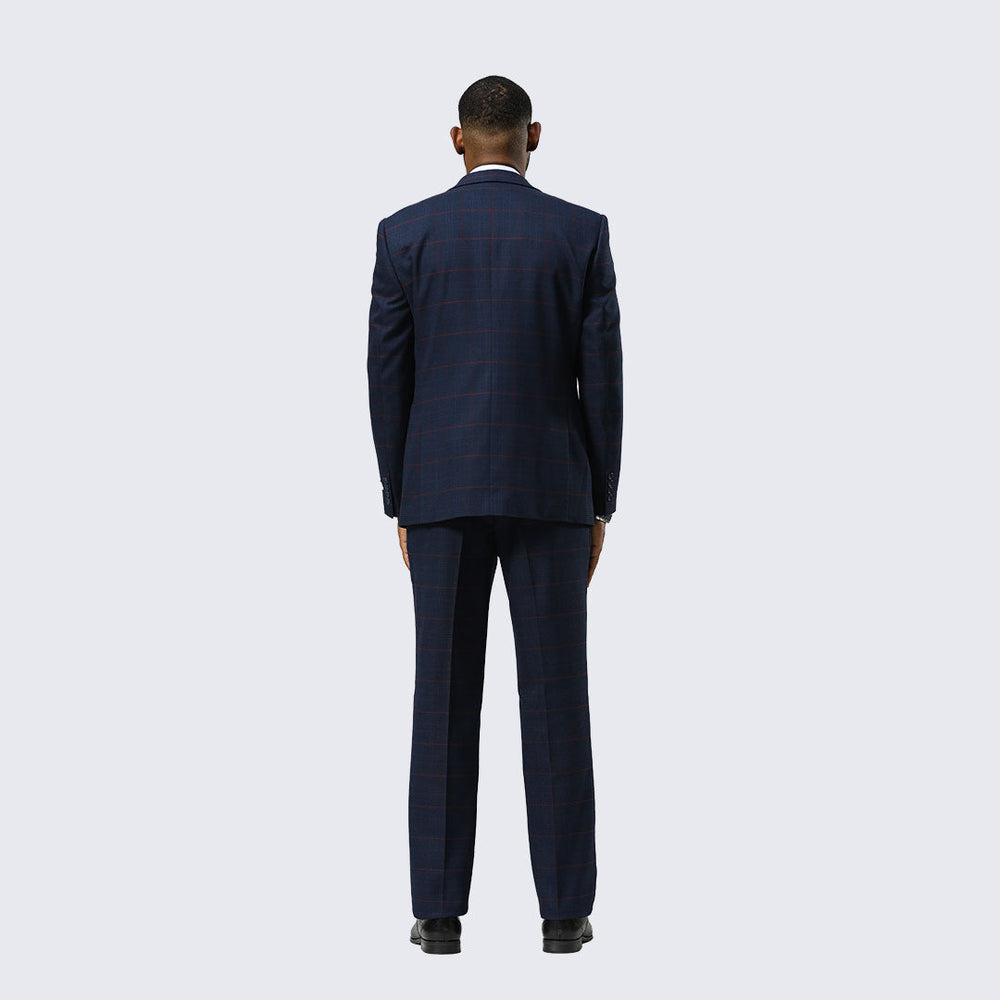 Navy Plaid Three Piece Suit By Stacy Adams - Wedding - Prom