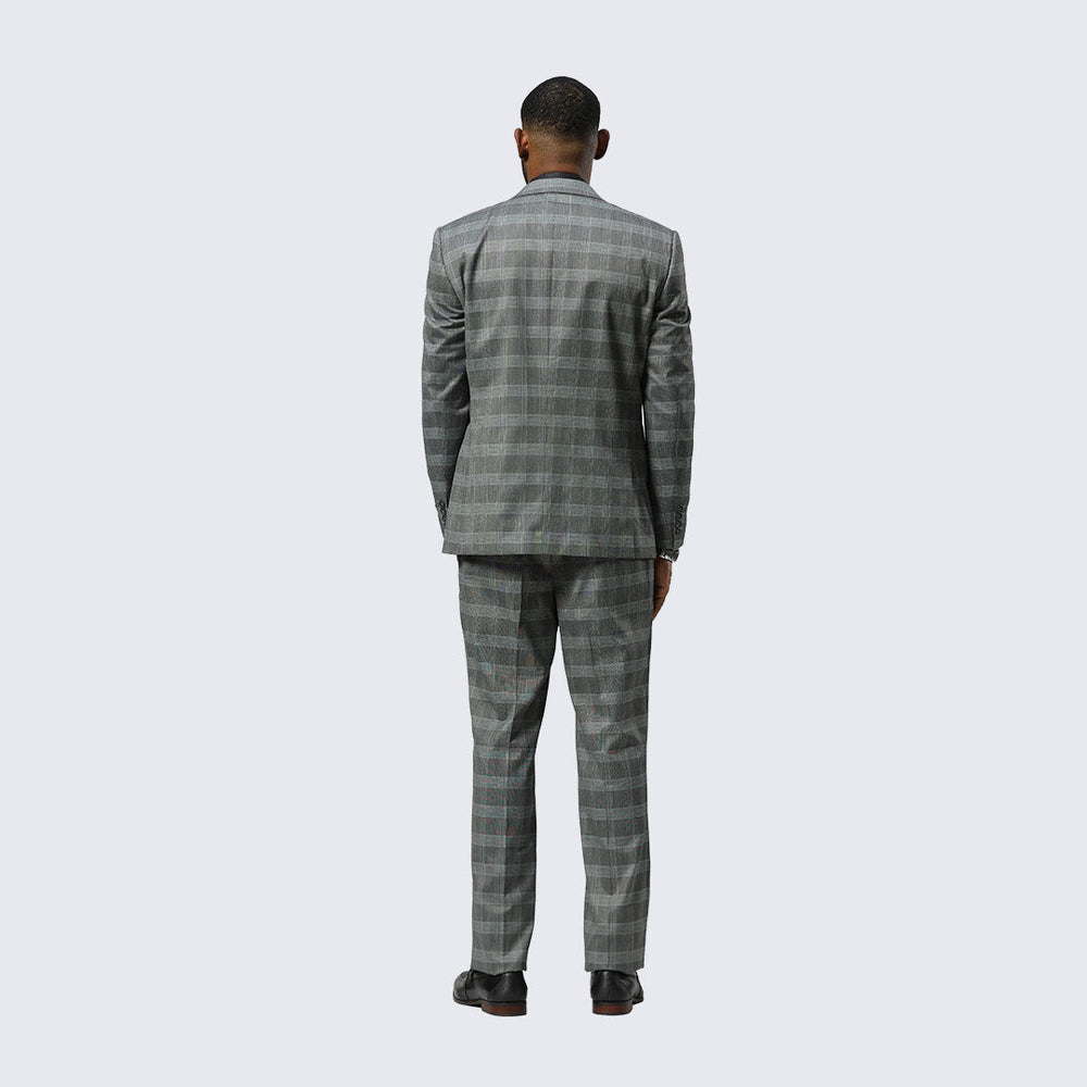 Grey Glen Check Three Piece Suit By Stacy Adams - Wedding - Prom
