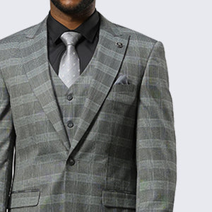 Grey Glen Check Three Piece Suit By Stacy Adams - Wedding - Prom