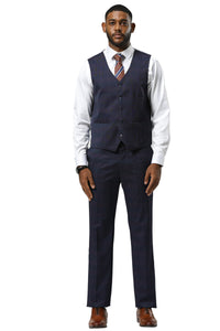 Men's Stacy Adams One Button Vested Peak Lapel Suit in Navy Glen Plaid