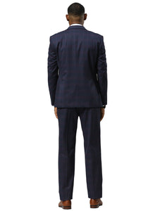 Men's Stacy Adams One Button Vested Peak Lapel Suit in Navy Glen Plaid