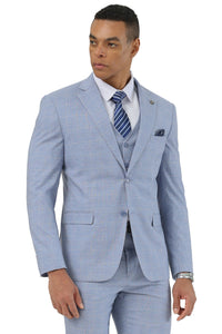 Men's Stacy Adams Two Button Vested Summer Suit in Light Blue Glen Plaid