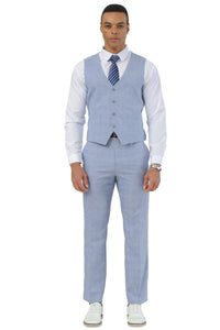 Men's Stacy Adams Two Button Vested Summer Suit in Light Blue Glen Plaid