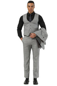 Men's Stacy Adams Two Button Vested Summer Suit in Light Grey Glen Plaid