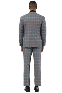Men's Designer Stacy Adams Vested Glen Plaid Suit in Grey & Orange