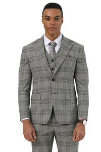 Men's Stacy Adams Two Button Wide Notch Lapel Vested Suit in Grey Glen Plaid
