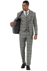 Men's Stacy Adams Two Button Wide Notch Lapel Vested Suit in Grey Glen Plaid