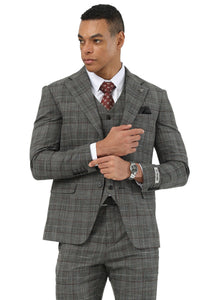 Men's Stacy Adams Two Button Wide Notch Lapel Vested Suit in Black Glen Plaid