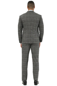 Men's Stacy Adams Two Button Wide Notch Lapel Vested Suit in Black Glen Plaid