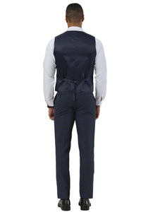 Men's Stacy Adams Two Button Peak Lapel Suit with Scoop Vest in Navy Glen Plaid