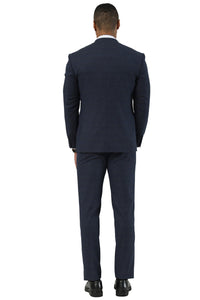 Men's Stacy Adams Two Button Peak Lapel Suit with Scoop Vest in Navy Glen Plaid