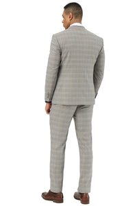 Men's Stacy Adams Two Button Peak Lapel Suit with Scoop Vest in Kahki Glen Plaid