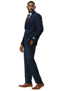 Men's Stacy Adams Modern Fit Business Sport Coat Blazer in Dark Navy Blue Plaid