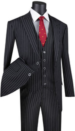 Odyssey Collection - Black Regular Fit 3 Piece Suit 2 Button Gangster Stripe