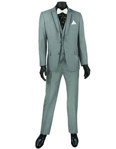 Designer Gray Prom Tuxedo - Grey Wedding  Suit with Satin Trim