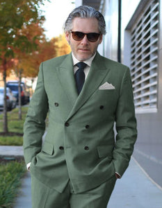 Sage Green Double Breasted Suit - Mens Summer Color Light Weight Suit