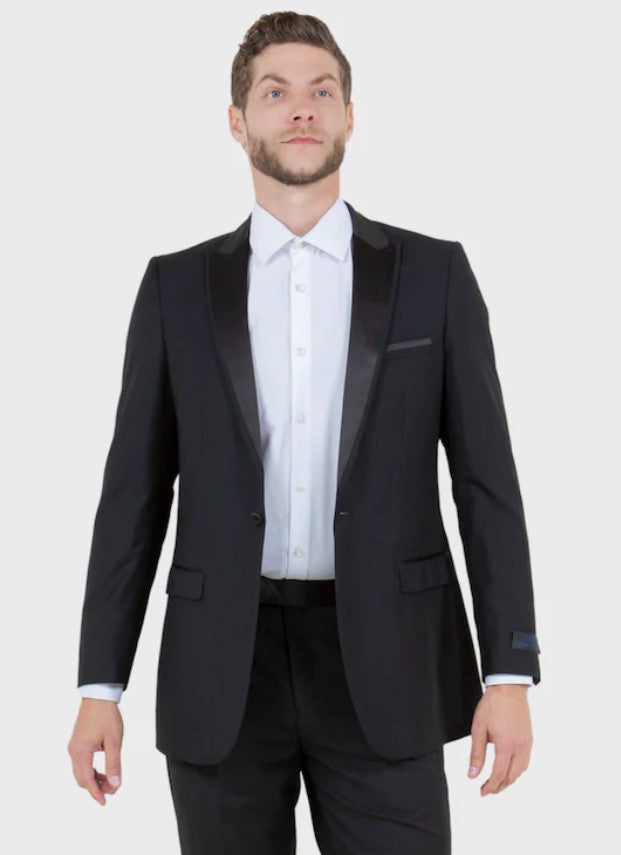 Big and Tall Tuxedo - Black 1 Button Peak Lapel Tuxedo