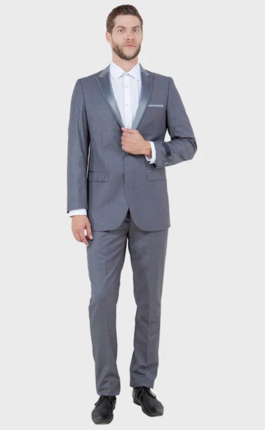 Big and Tall Tuxedo - Grey 1 Button Peak Lapel Tuxedo