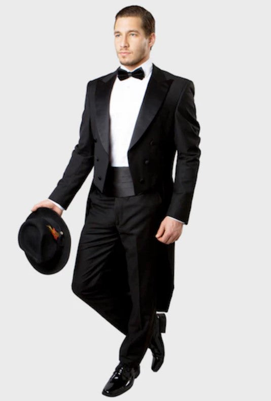 Big and Tall Tuxedo - Peak Lapel With Satin Trim Black Slim Fit TailCoat Tuxedo