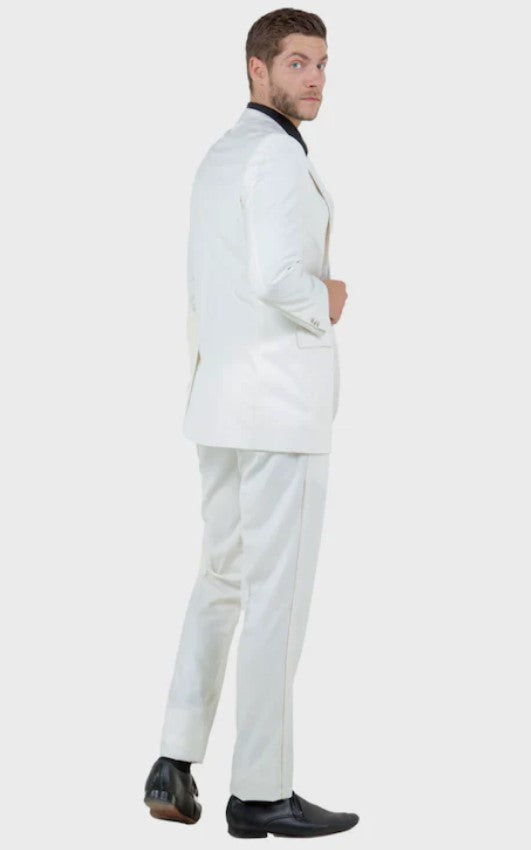 Big and Tall Tuxedo - Off White 1 Button Satin Peak Lapel With Satin Trim Tuxedo